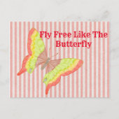 ヴィンテージ レトロ 赤 黄 緑 バタフライ ポストカード (正面)