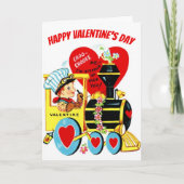 ヴィンテージ レトロ 電車の少年 バレンタインデー カスタム シーズンカード (正面)