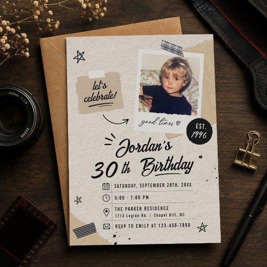 ヴィンテージ レトロ 30歳の誕生日 写真 招待状