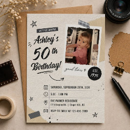 ヴィンテージ レトロ 50歳の誕生日写真 招待状