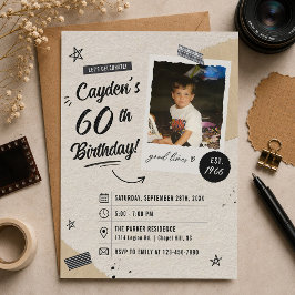 ヴィンテージ レトロ 60歳の誕生日フォト 招待状