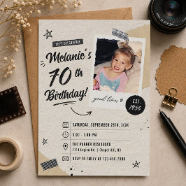 ヴィンテージ レトロ 70歳の誕生日フォト 招待状