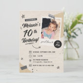 ヴィンテージ レトロ 70歳の誕生日フォト 招待状 (スタンド正面)