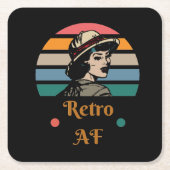 ヴィンテージ「レトロAF」レインボーおもしろいー スクエアペーパーコースター (正面)