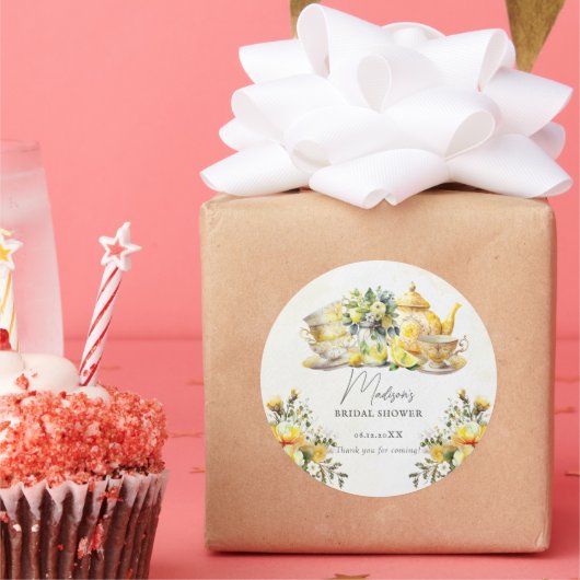 ヴィンテージ レモン ブライダル ティーパーティー 感謝 ラウンドシール (パーティー)