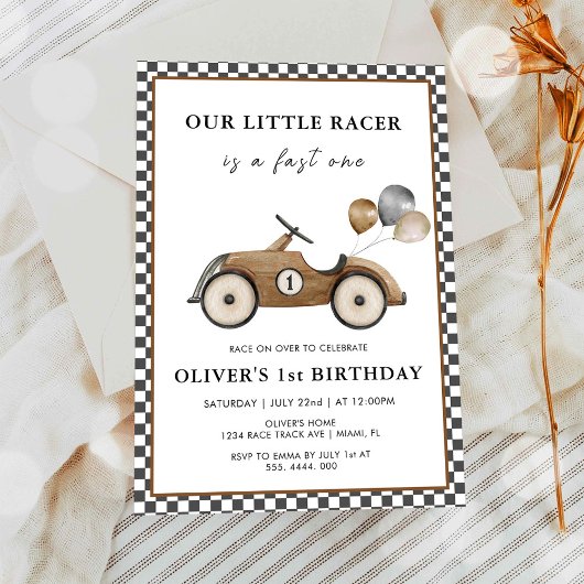 ヴィンテージ・レーシングカー 男の子1歳の誕生日 招待状