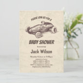 ヴィンテージ、レースカーのベビーシャワー 招待状 (スタンド正面)