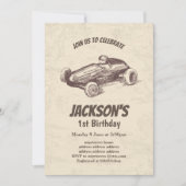 ヴィンテージ、レースカーの誕生日の招待状 招待状 (正面)