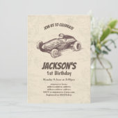 ヴィンテージ、レースカーの誕生日の招待状 招待状 (スタンド正面)