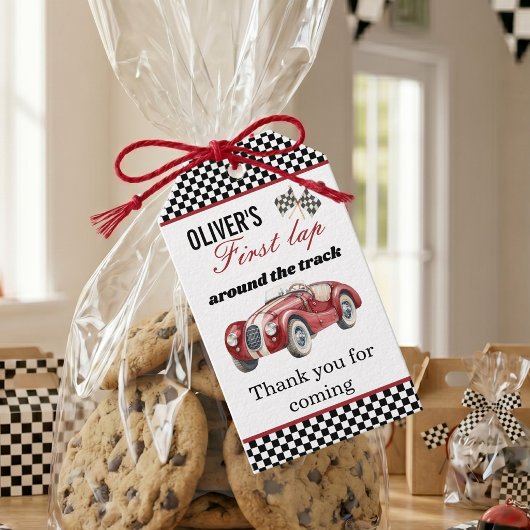 ヴィンテージ レースカー 1歳の誕生日サンクスギフタグ ギフトタグ