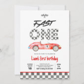 ヴィンテージ レースカー 1歳 誕生日 招待状 (正面)