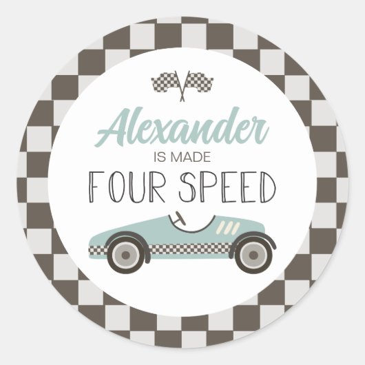 ヴィンテージ レースカー FOUR速 誕生日 ラウンドシール (正面)