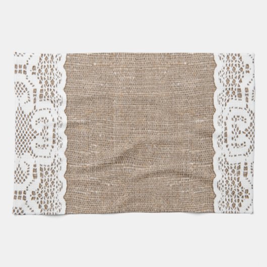 ヴィンテージ、レース、ぼろぼろのバーラップ、ビクトリアングランジ キッチンタオル (横)