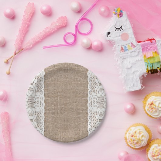 ヴィンテージ、レース、ぼろぼろのバーラップ、ビクトリアングランジ ペーパープレート (パーティー)