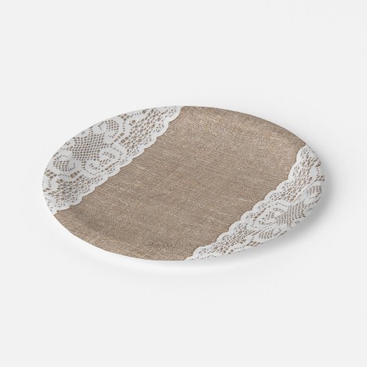 ヴィンテージ、レース、ぼろぼろのバーラップ、ビクトリアングランジ ペーパープレート (アングル)