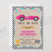ヴィンテージ レース カー ガール 誕生日 招待状 (正面)