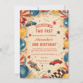 ヴィンテージ レース カー ツー ファスト バースデー 招待状 (正面)