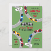 ヴィンテージ レース カー バースデー パーティー 招待状 (正面)