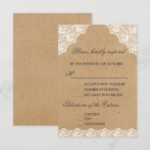 ヴィンテージ レース クラフトペーパー 結婚式 RSVP (正面/裏面)