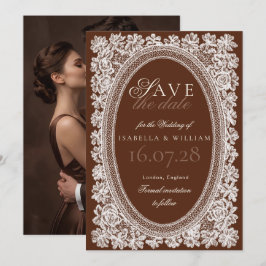 ヴィンテージ レース ブラウン 写真 オールドマネー Save the date 招待状