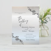 ヴィンテージ レース ボーダー シルバー ウェディング 招待状 (スタンド正面)