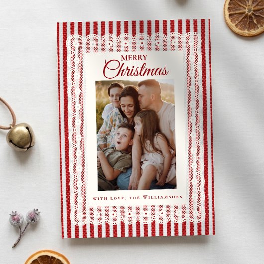 ヴィンテージ レース レトロ 赤 ストライプ 1枚の写真 クリスマス