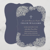 ヴィンテージ レース 洗礼 招待状 (正面/裏面)