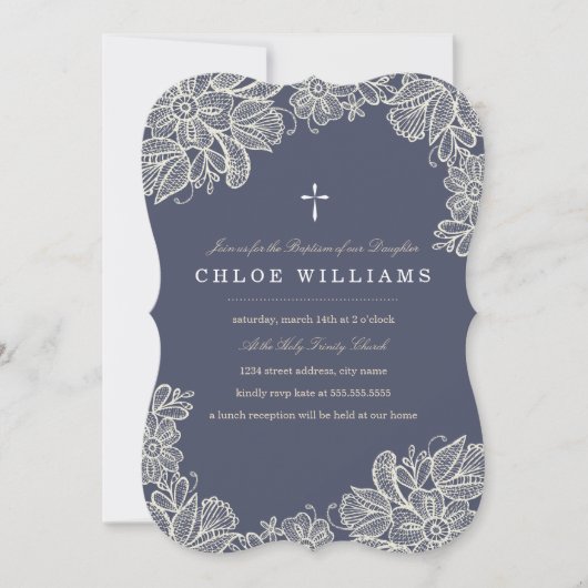 ヴィンテージ レース 洗礼 招待状 (正面)