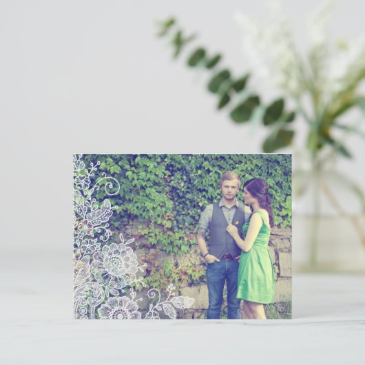 ヴィンテージ・レース - 結婚式のご案内を保存して 案内ポストカード (スタンド正面)