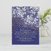 ヴィンテージ·レース·金ゴールド·紙吹雪·ライ結婚ト·ネービー 招待状 (スタンド正面)