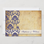 ヴィンテージ ロイヤルブルー フラワー スワール ウェディング インビテーション (裏面)