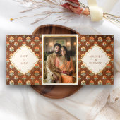 ヴィンテージ ロイヤル クイーン ゴールド チャリオット インドの結婚式 三つ折り招待状