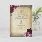 ヴィンテージ ロイヤル クラウン ダーク フローラル スウィート 16 パーティ 招待状 (スタンド正面)