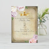 ヴィンテージ ロイヤル ゴールド クラウン フローラル グリーン ウェディング 招待状 (スタンド正面)