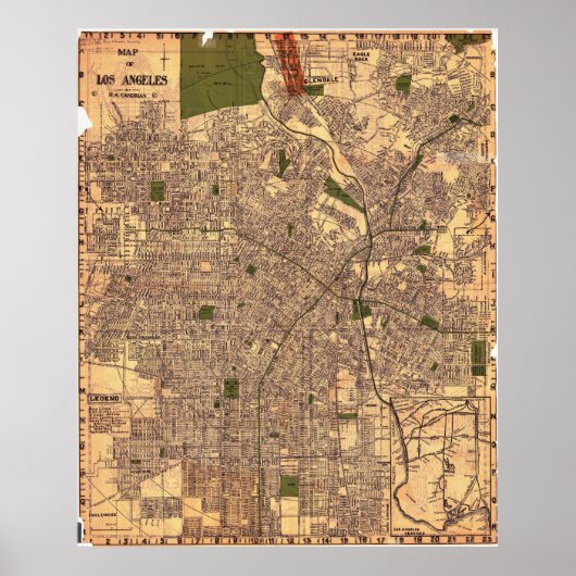 ヴィンテージ ロサンゼルス 地図ポスター 1924 ポスター (正面)
