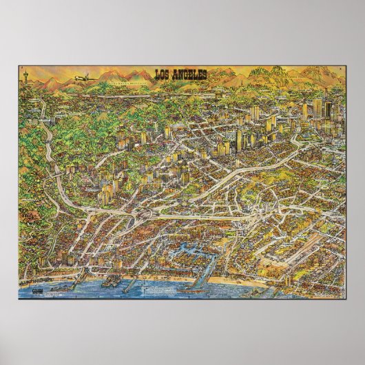 ヴィンテージ ロサンゼルス 絵地図 ポスター 1974 (正面)