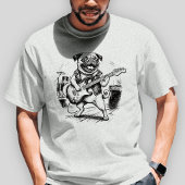 ヴィンテージ・ロックバンドのパグ犬 エレキギター トライブレンドＴシャツ