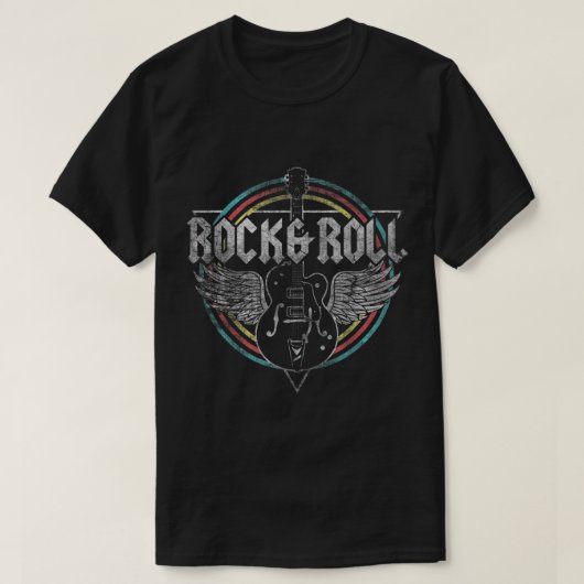 ヴィンテージ ロックンロール ギター アート Tシャツ (デザイン正面)