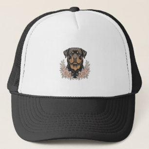 ヴィンテージ・ロットワイラー・フラワーポートレートTシャツデザイン1 キャップ