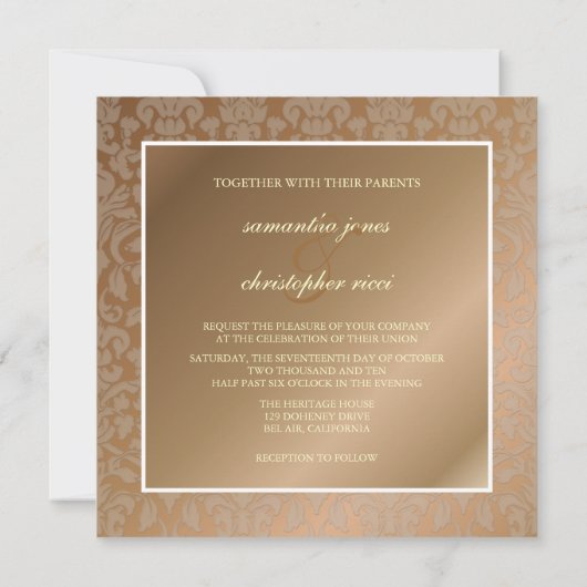 ヴィンテージ+ロマンチックなダマスコウェディング招待状 招待状 (裏面)