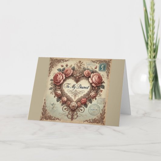 ヴィンテージ ロマンティック フラワーバレンタインカード シーズンカード (正面)