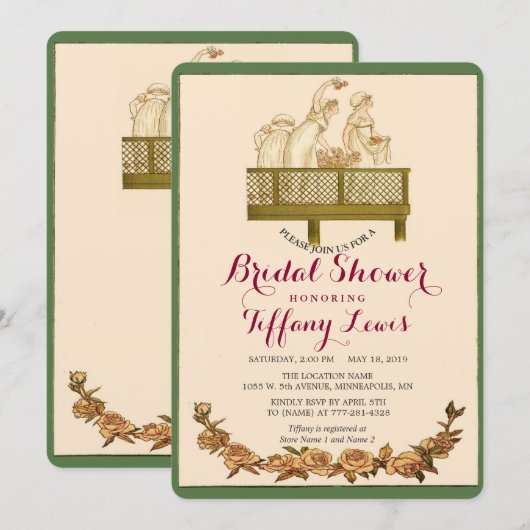 ヴィンテージ ロマンティック ラスティック フローラル ブライダル シャワー 招待状 (正面/裏面)