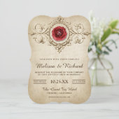 ヴィンテージ ロマンティック ローズ フローリッシュ ウェディング インビテーション (スタンド正面)