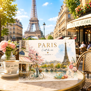 ヴィンテージ ロマンティック 水彩画 パリ フランス 旅行 シーズンポストカード