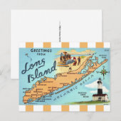 ヴィンテージ ロングアイランド ストライプ地図 ポストカード (正面/裏面)
