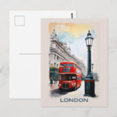 ヴィンテージ ロンドン イングランド 赤バス 旅行 ポストカード (正面/裏面)