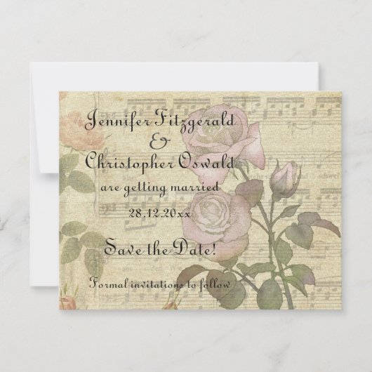 ヴィンテージ ローズと楽譜 ウェディングセット セーブザデート (正面)
