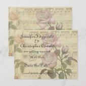 ヴィンテージ ローズと楽譜 ウェディングセット セーブザデート (正面/裏面)