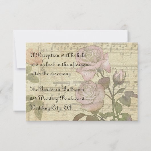 ヴィンテージ ローズと楽譜 ウェディングセット 招待状 (裏面)