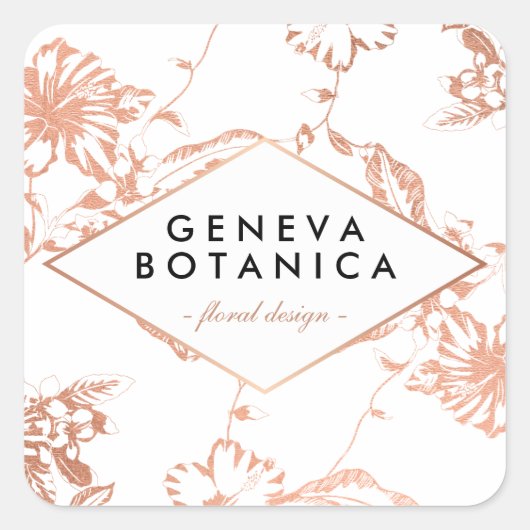 ヴィンテージ ローズゴールド フラワーパターン ホワイト デザイナー スクエアシール (正面)